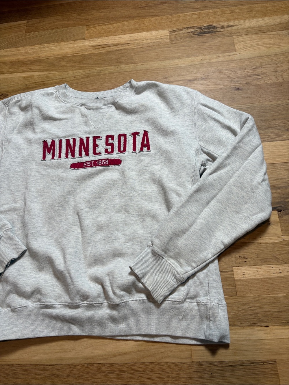 Signature Minnesota Crewneck Sweatshirt in Light Gray with Red Lettering - Picture 6 of 16